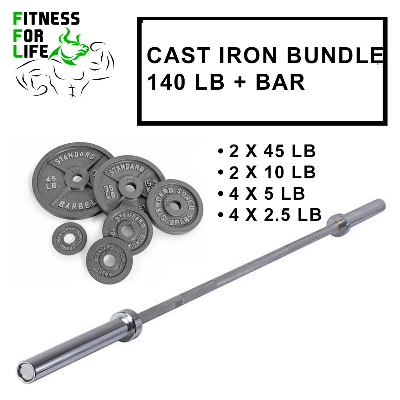 Load image into Gallery viewer, 140 lb Iron Cast Plates Bundle + bar
