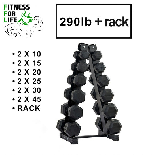 290 lb HEX Dumbbells set + Rack (*** 45 lb Back Order Jan 15***)