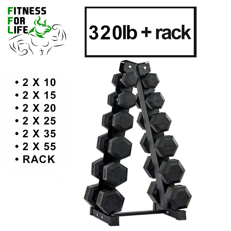Load image into Gallery viewer, 320 lb HEX dumbbells set + rack
