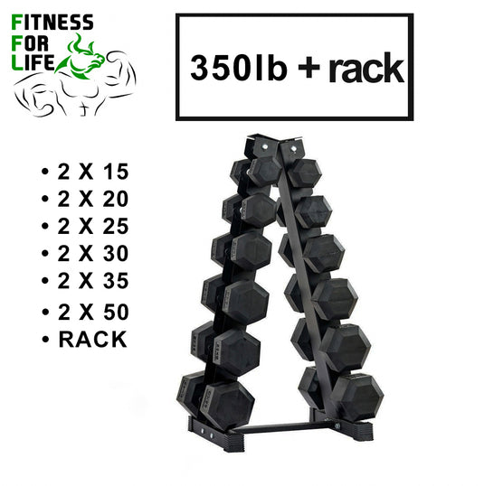 350 lb HEX Dumbbells set + Rack *** (50 lb Back Order Jan 15) ***