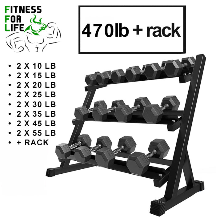 Load image into Gallery viewer, 470 lb HEX Dumbbells Set + Rack  **(45, 55 lb Back Order 15 Jan.)**
