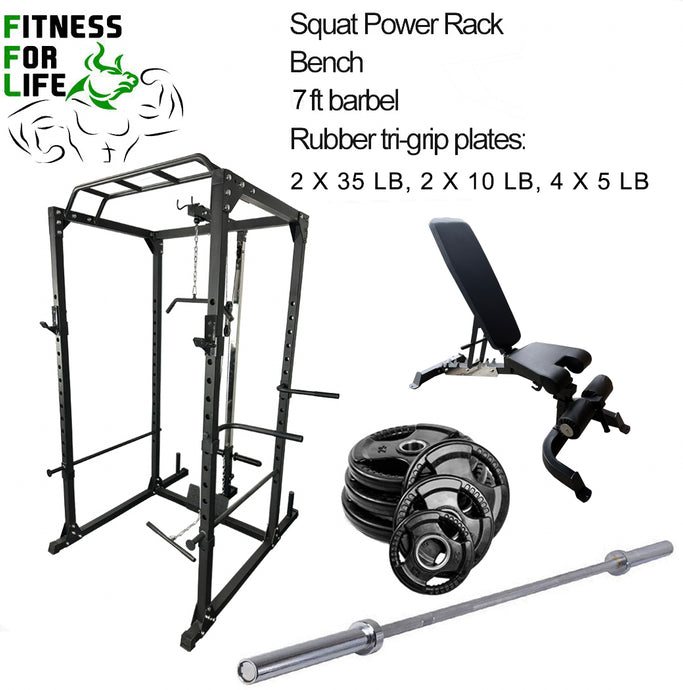 Power Rack Lat Pulldown Bundle (Rubber plates)